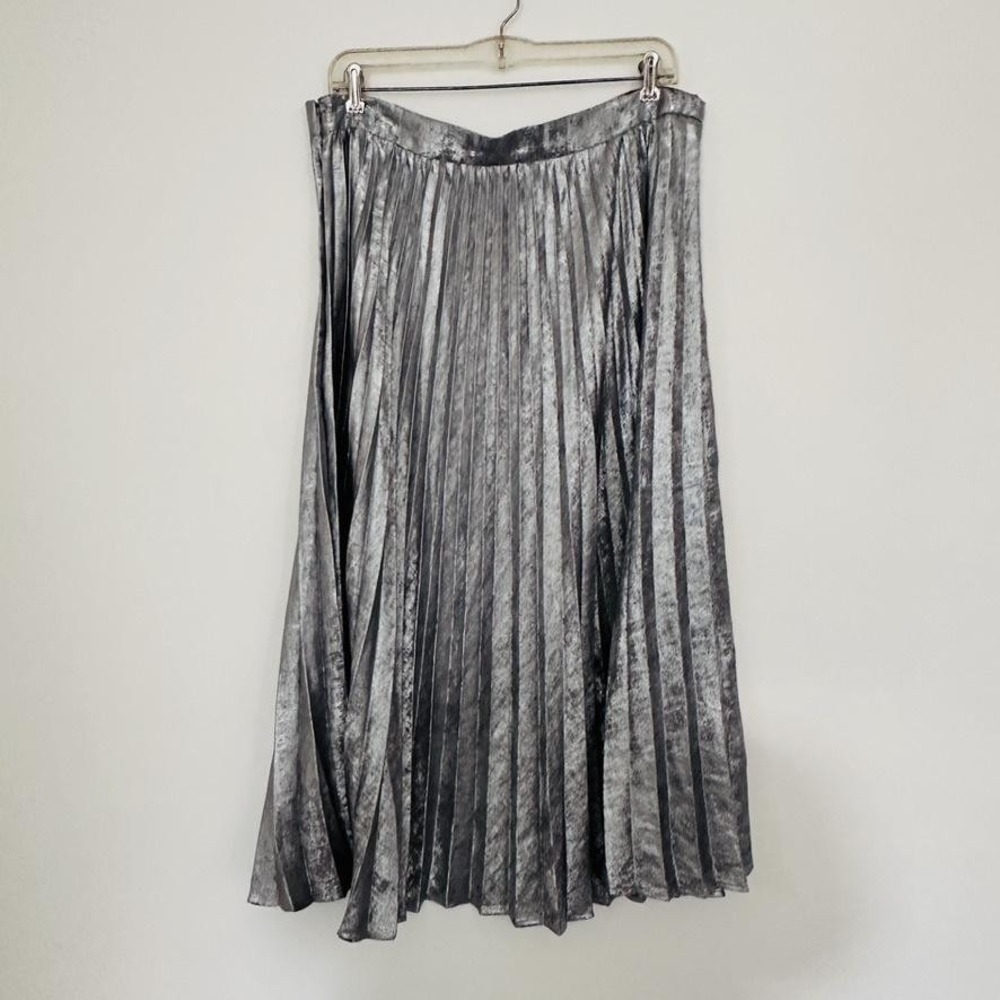GAP Skirt Womens‎ 14 Silver Pleated Midi Metallic Party Shiny Chrome